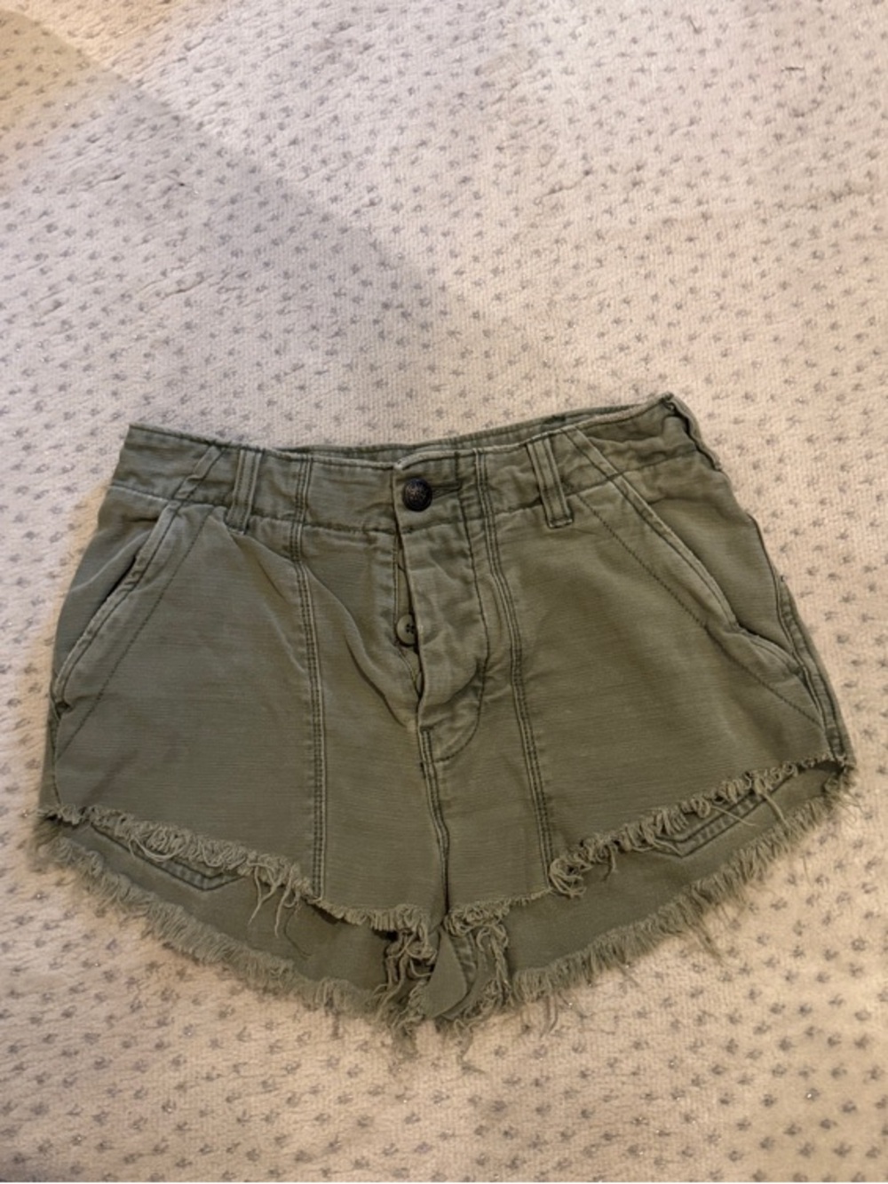 Free People Olive Green Frayed Hem Shorts